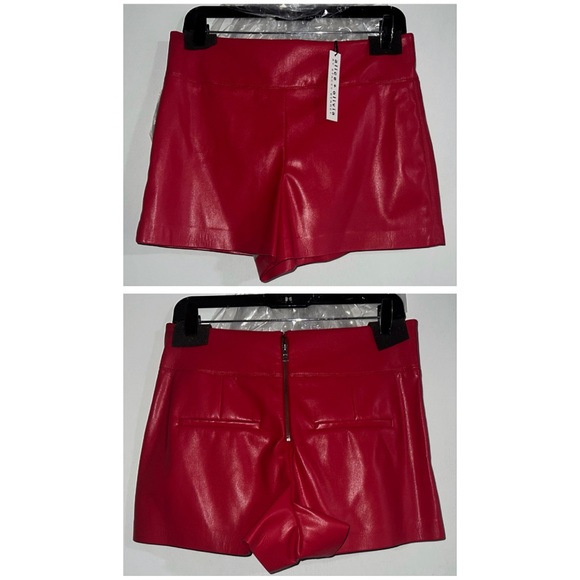 Alice + Olivia Donald Red Vegan Leather Wide Waistband Shorts - Picture 7 of 16